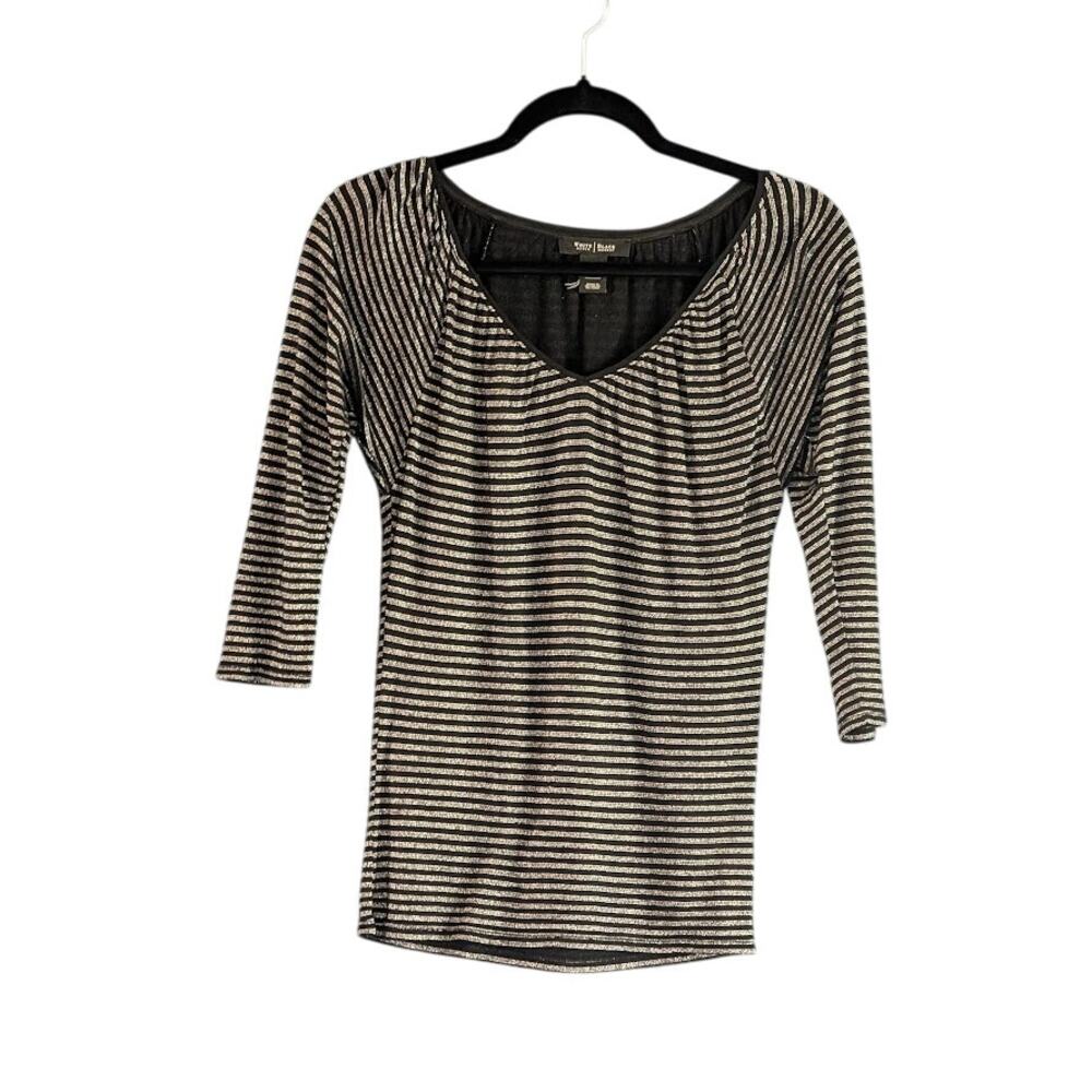 White House Black Market 3/4 Sleeve Shimmer Stripe Knit Shirt Top Size XXS